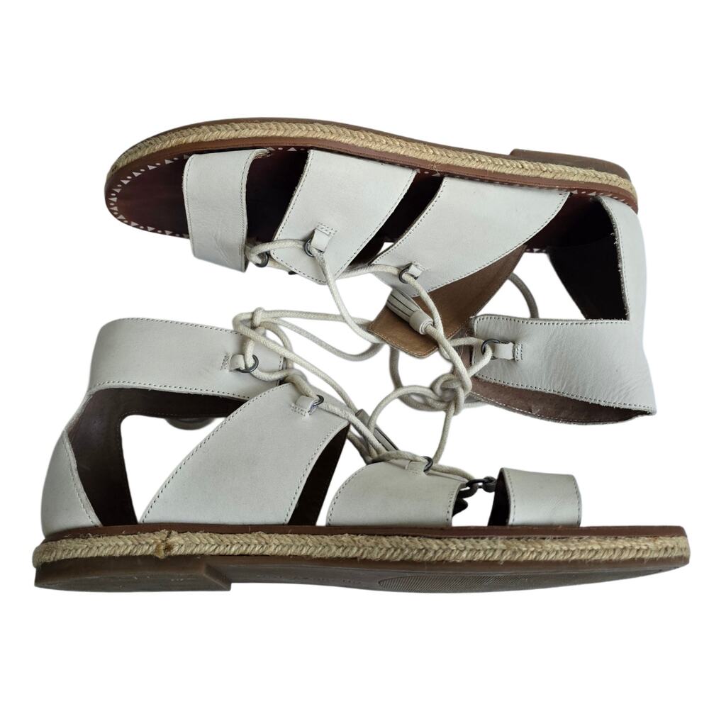 Gladiator Sandal Off White Leather LaceUp Tassel Ankle Height Sz 8.5 Lucky Brand